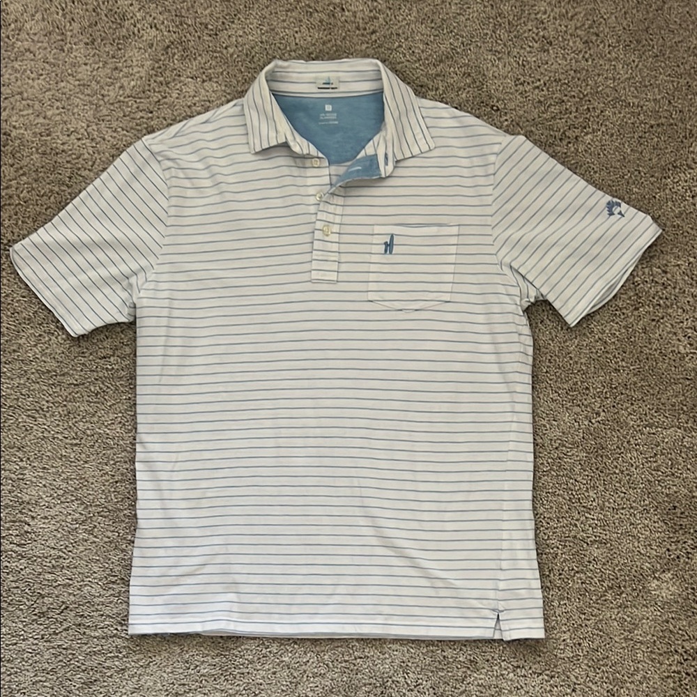 johnnie-O White and Blue Striped Polo Golf Shirt